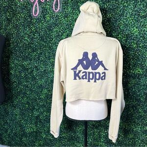 Kappa Cropped Embroidered Logo Beige Hoodie Sz XL